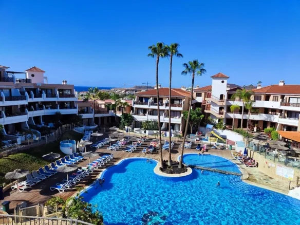 Sunny pool area at Park Albatros resort in Tenerife
